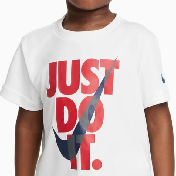 NIKE DRI-FIT Boy's Just Do It - T-Shirt & Shorts 2 Piece Set White Blue Size 6 - Picture 3 of 9